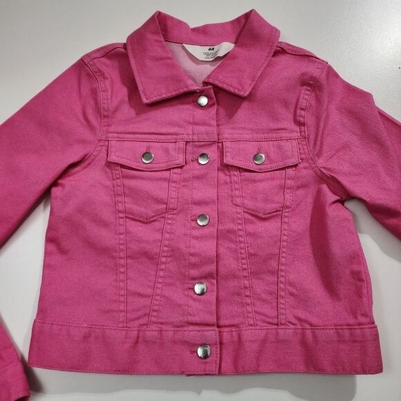 Girls H&M Bright Pink Cerise Denim Button Up Cotton Jacket Size 8 NEW w/o Tags - Picture 3 of 8